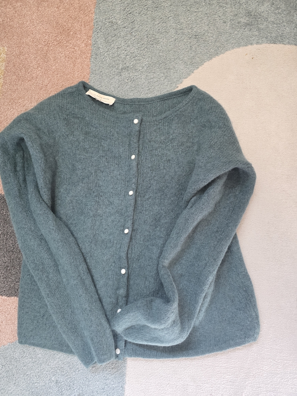 Sezane Teal Button-Front Fuzzy Knit Cardigan